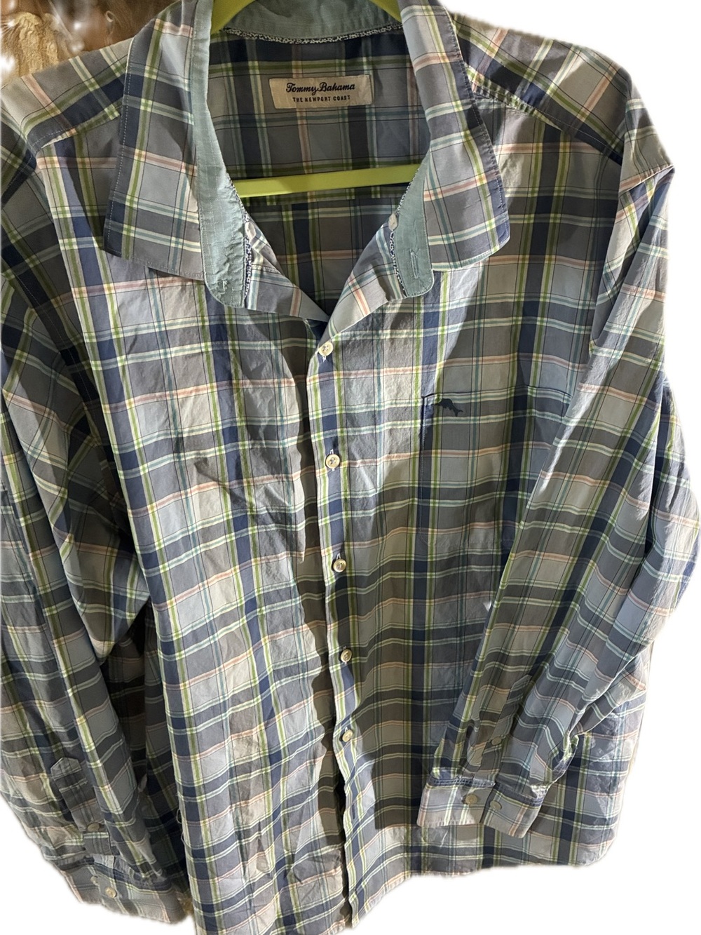 Tommy Bahama Plaid Button-Down Shirt in Light Blue, Navy & Green - Picture 5 of 5